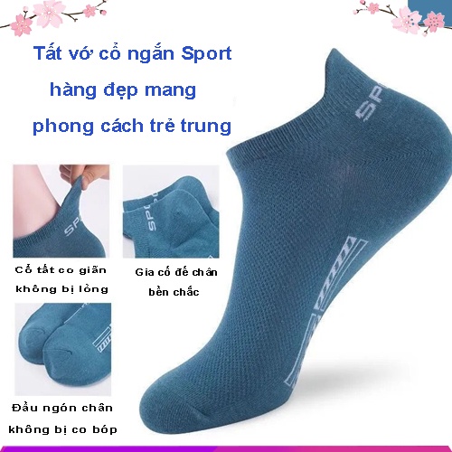 Tất cổ ngắn Sport dành cho nam nữ chống trơn trượt, hút mồ hôi chân