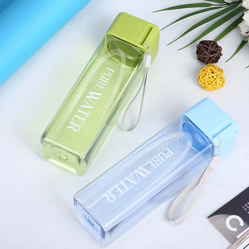 Bình Nước Nhựa Hình Vuông Thiết Kế Sáng Tạo Chống Rò Rỉ Tiện Dụng 480ml