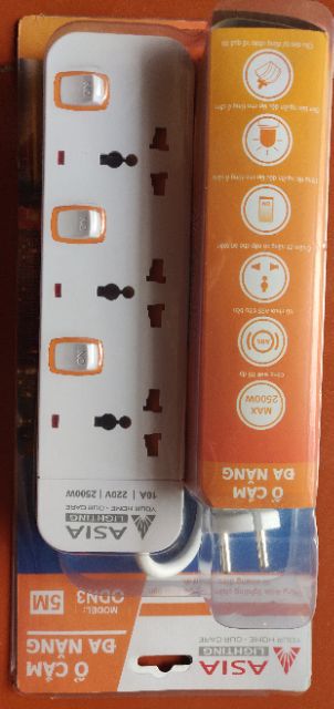 Ổ cắm đa năng liền dây 5m chính hãng Asia bảo hành 1 năm