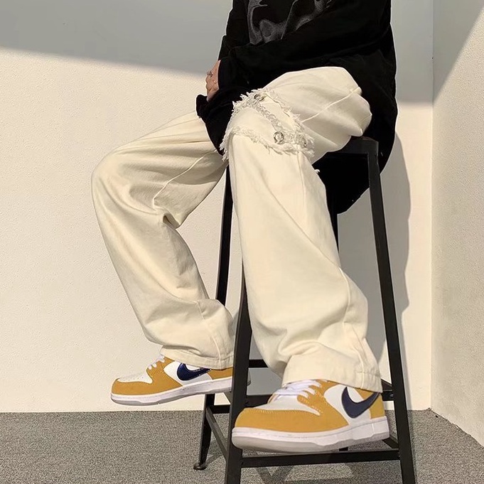 Tính cách xích quần ống rộng unisex quần dài nam harajuku quần ống suông fashion quần baggy