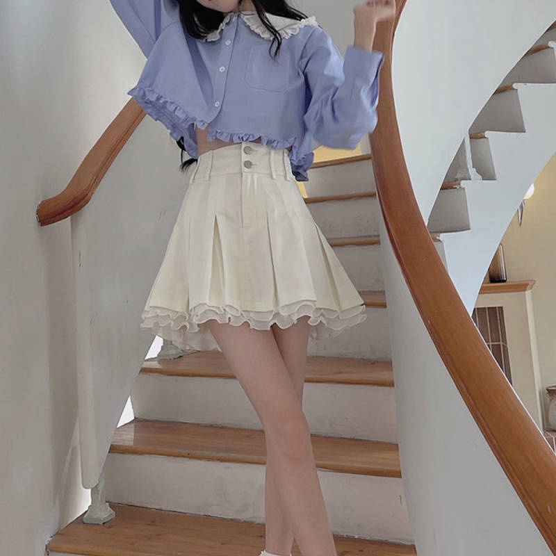 Japanese Style Soft Girl Sweet Fresh High Waist Pleated Hot Girl Skirt Spring and Summer New Short Small Pure Desire Skirt Lfd3