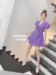 Đầm xoè voan thắt nơ ngực