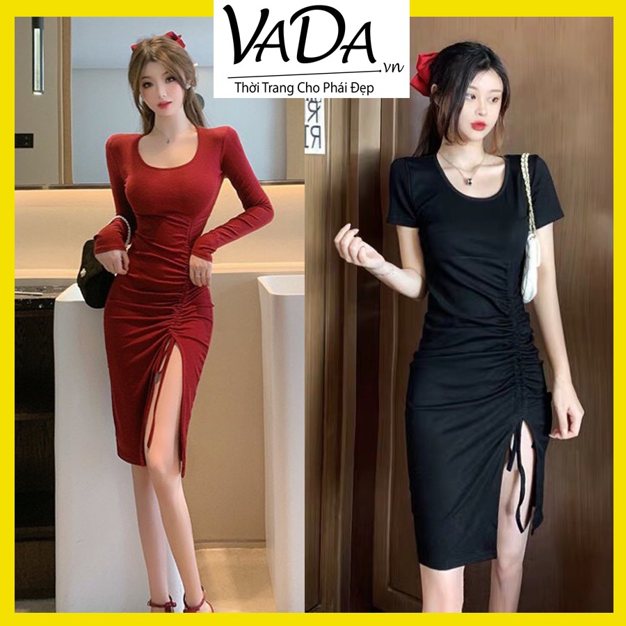 Đầm body tay dài và tay ngắn xẻ tà xinh yêu, đi dự tiệc, đi chơi dạo phố, đi bar sang chảnh - Thời trang VADA - DB686