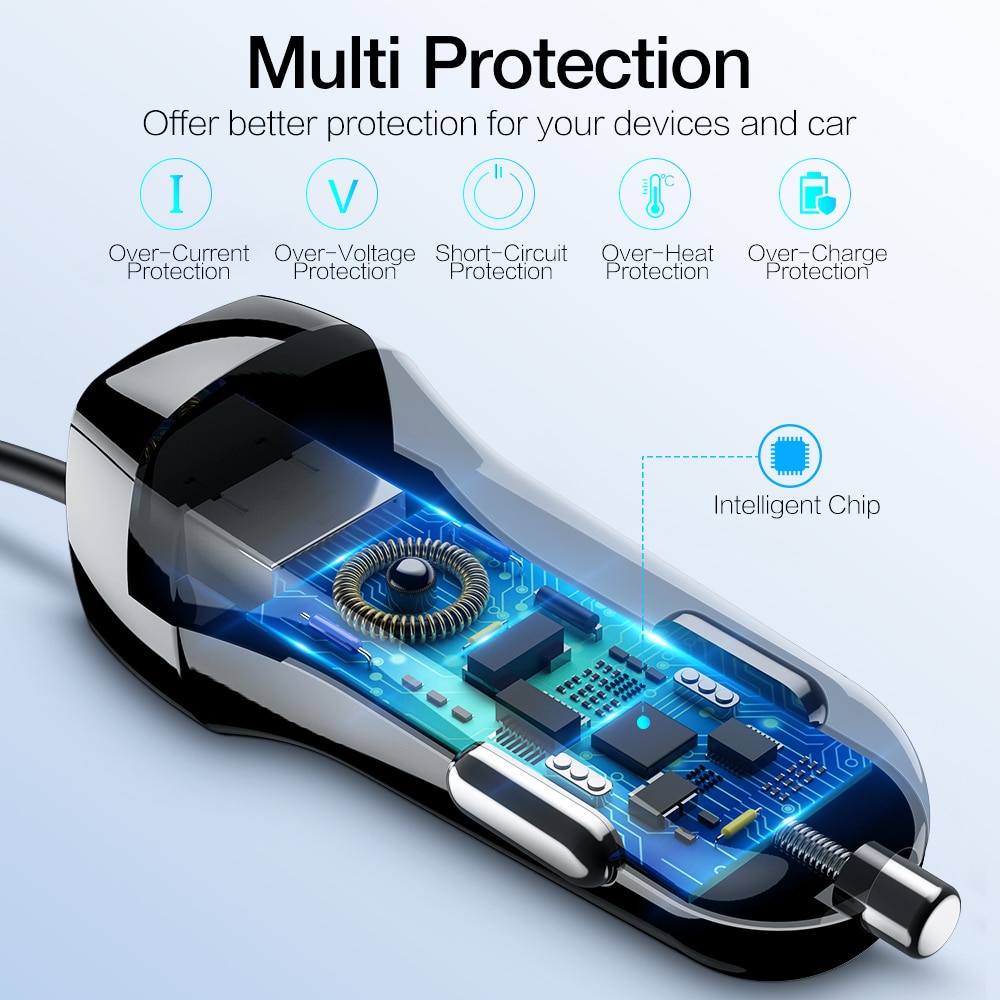 Dây Cáp Sạc Nhanh 2.4A USB Cho Điện Thoại Xiaomi IOS Trên Xe Hơi