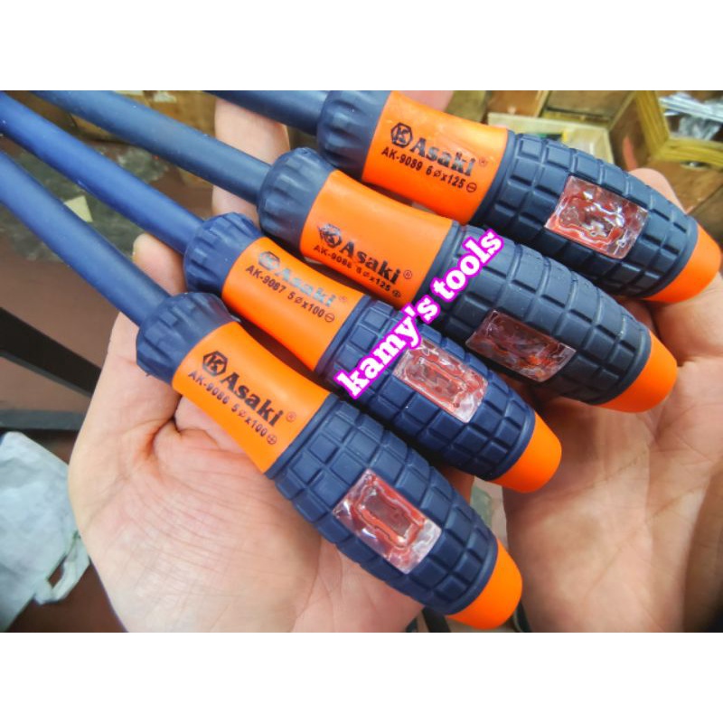 Tua vít bake dẹp cách điện kiêm bút thử điện Asaki AK-0988 AK-9089 6x125mm, tô vít