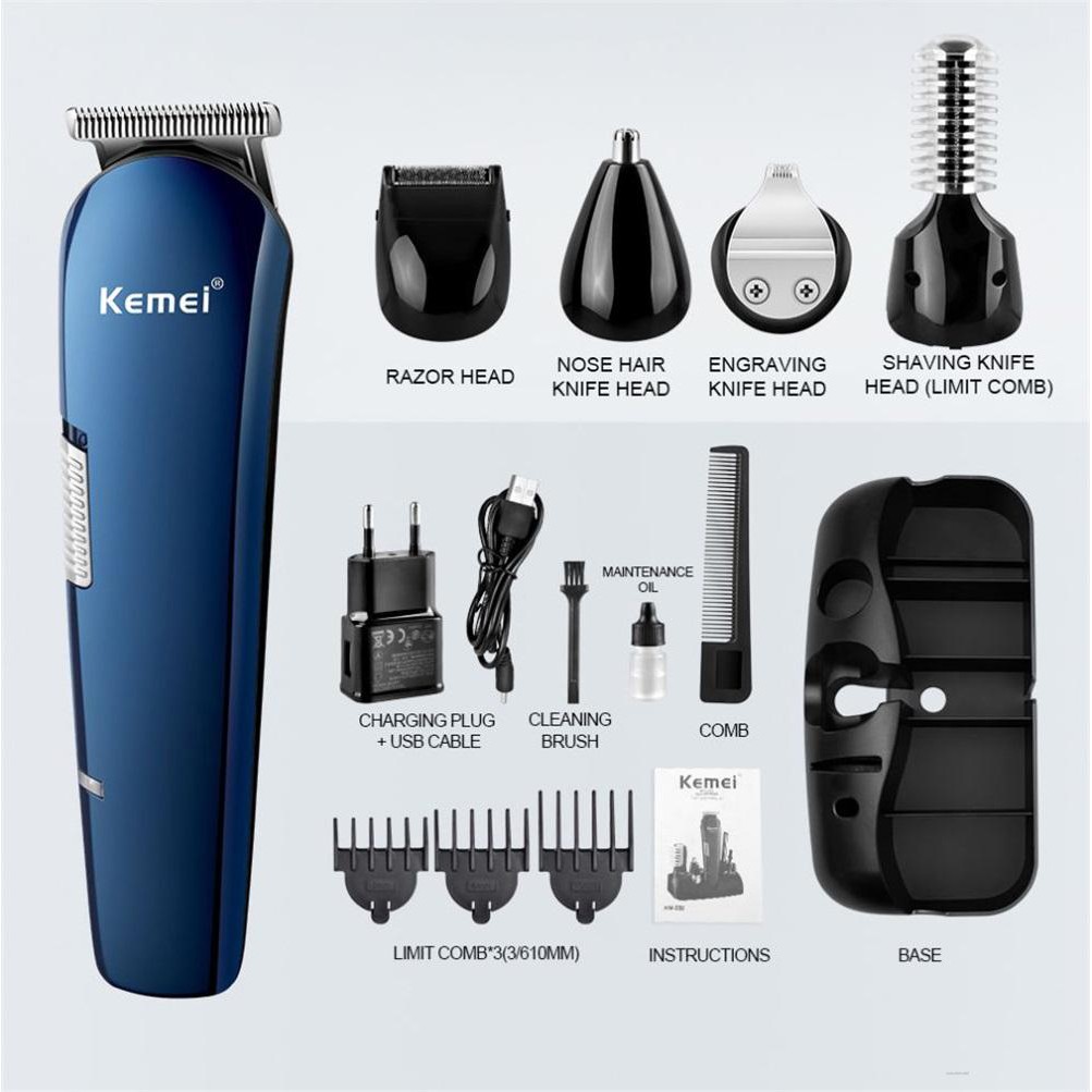 Bộ tông đơ cắt tóc cạo râu Kemei 5 trong 1 đa dụng