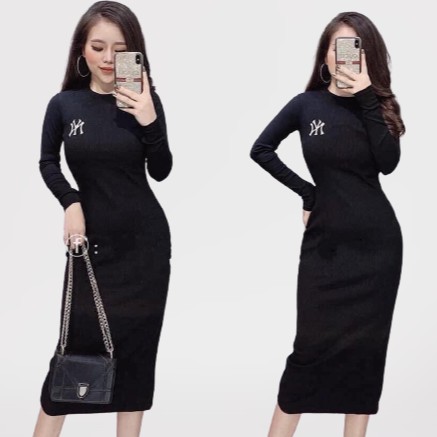 Đầm body nữ Shynstores - váy body len tăm dài tay thêu chữ dàng dài form ôm chất đẹp freeship | BigBuy360 - bigbuy360.vn