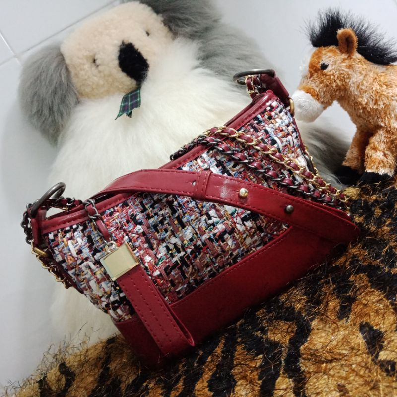 🐩Túi xách Dáng Hobo size 20🐩màu đỏ da thật phối dạ