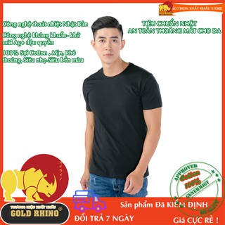 áo thun Nam cao cấp hiệu GOLD RHINO màu đen cổ tròn 100% cotton thoáng mát kháng khuẩn