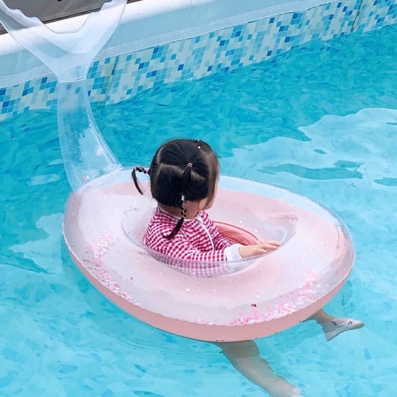 Phao Bơi Cá Heo Hồng Nhũ Kèm Bơm Có Ghế Lót - Chống Lật An Toàn Cho Bé 0-5 Tuổi Hottrend