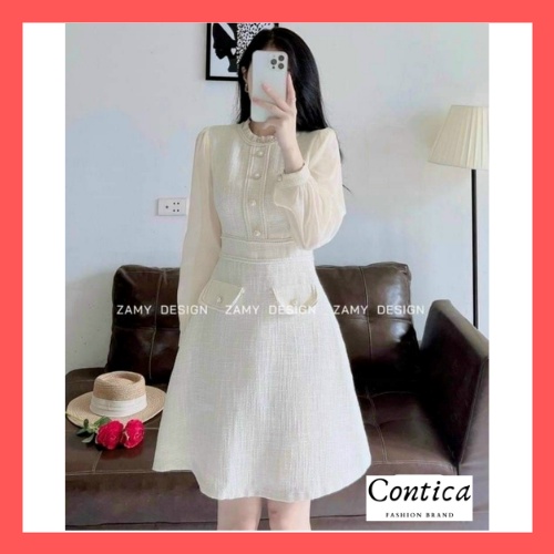 Váy thiết kế dạ chữ a tiểu thư,váy dự tiệc dễ thương Contica