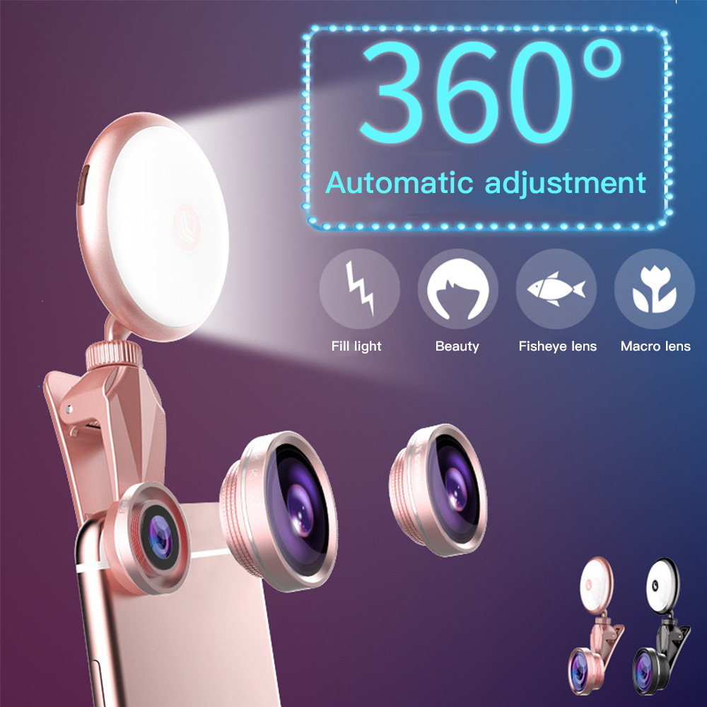 Đèn Flash Hỗ Trợ Chụp Ảnh Selfie Rk19S Xoay 360 Độ Cho Iphone Android