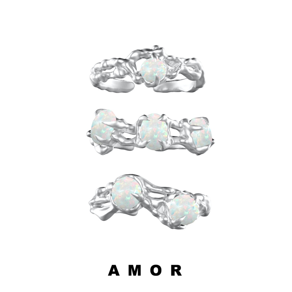 Bộ Nhẫn Đá opal Phong Cách Hàn Quốc Có Thể Điều Chỉnh Kích Cỡ