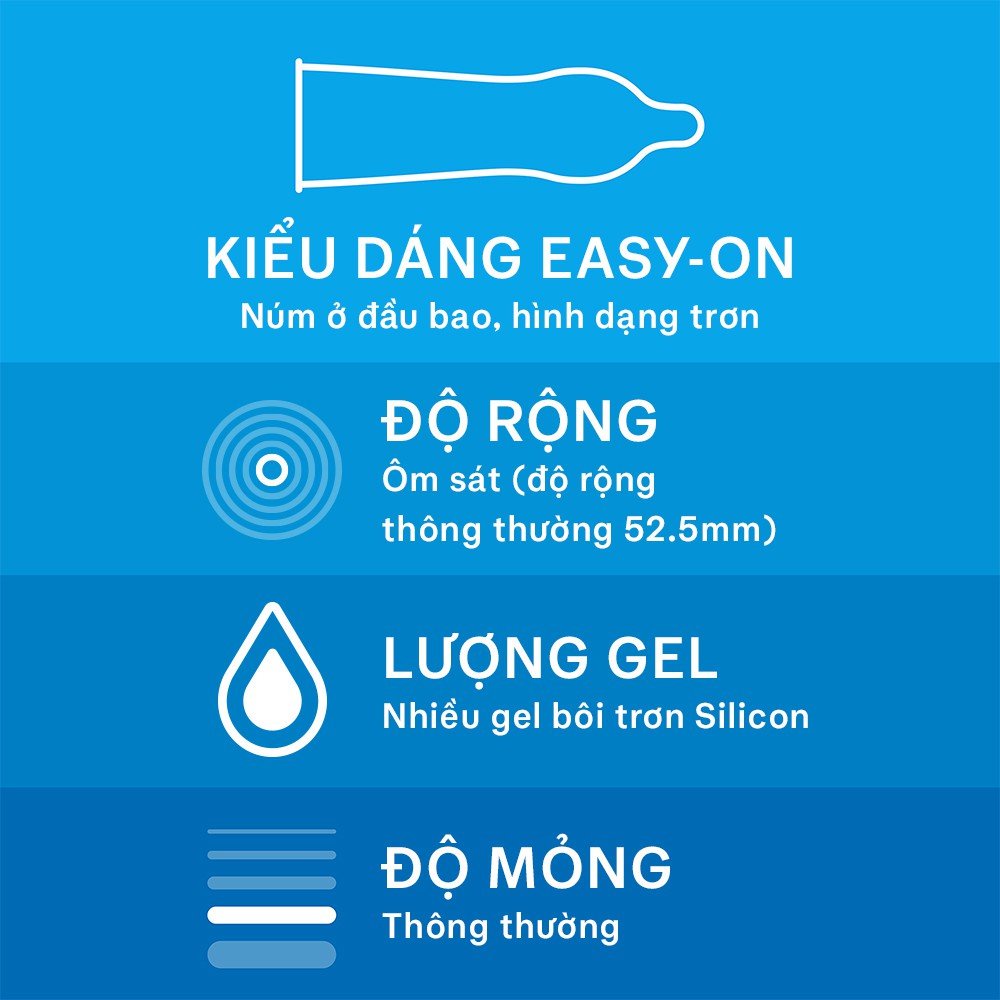 Bao cao su Durex Jeans- Siêu mỏng không mùi nhiều gel bôi trơn (Hộp 3 cái)