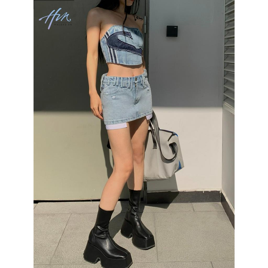 Áo Denim Lưng Cao Dáng Ngắn Phong Cách Retro Âu Mỹ Cá Tính