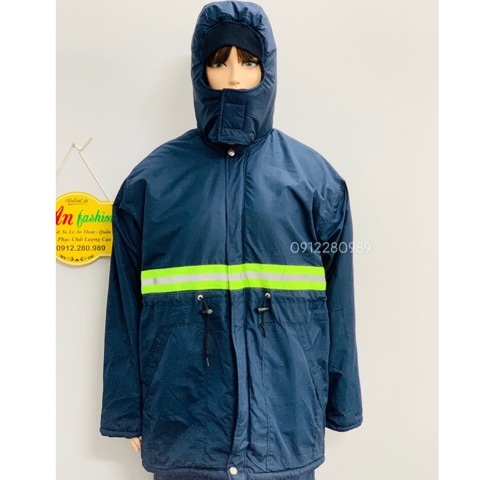 Áo khoát dùng trong kho lạnh -10 độ có gắn phản quang _ Hình chụp thật