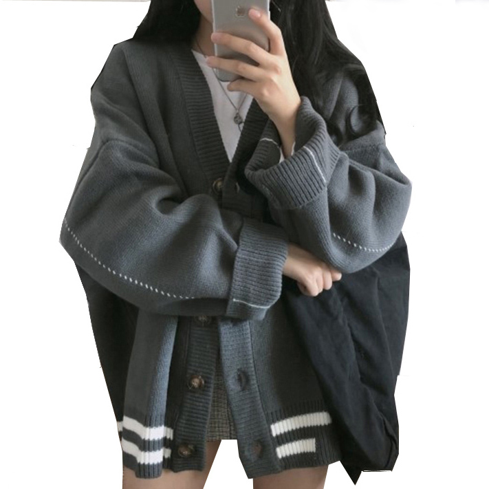 Áo khoác cardigan cổ chữ V dày kiểu dáng rộng rãi thời trang thu đông cho nữ | BigBuy360 - bigbuy360.vn