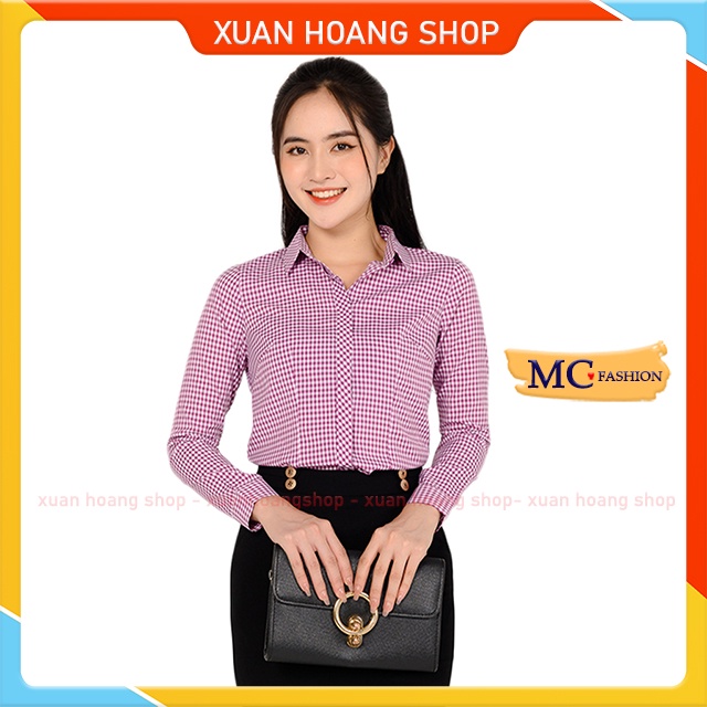 Áo Sơ Mi Nữ Đẹp Kiểu Công Sở Kẻ Sọc Dài Tay Mc Fashion, Size Đủ Chất Liệu Mát, Màu Xanh Dương Đen Tím Than, Hồng Đỏ A656