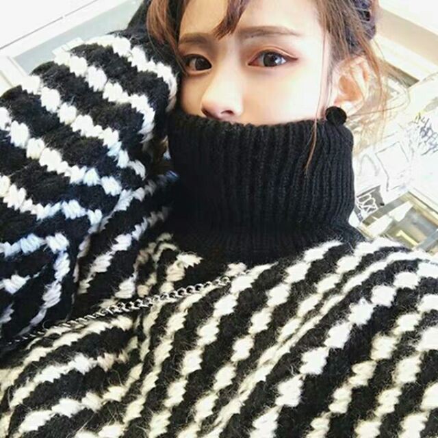 [Hot hit] Áo len áo sweater trắng đen kẻ sọc kẻ ngang