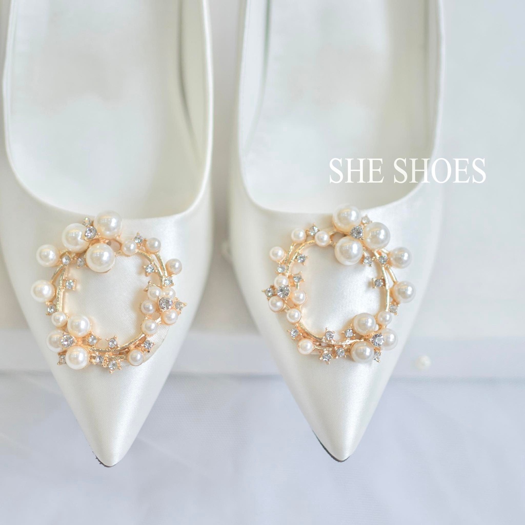Giày cưới ♥️♥️ Giày cao gót trắng cô dâu cao cấp 7 phân, độc quyền bởi SHE SHOES - GC07026