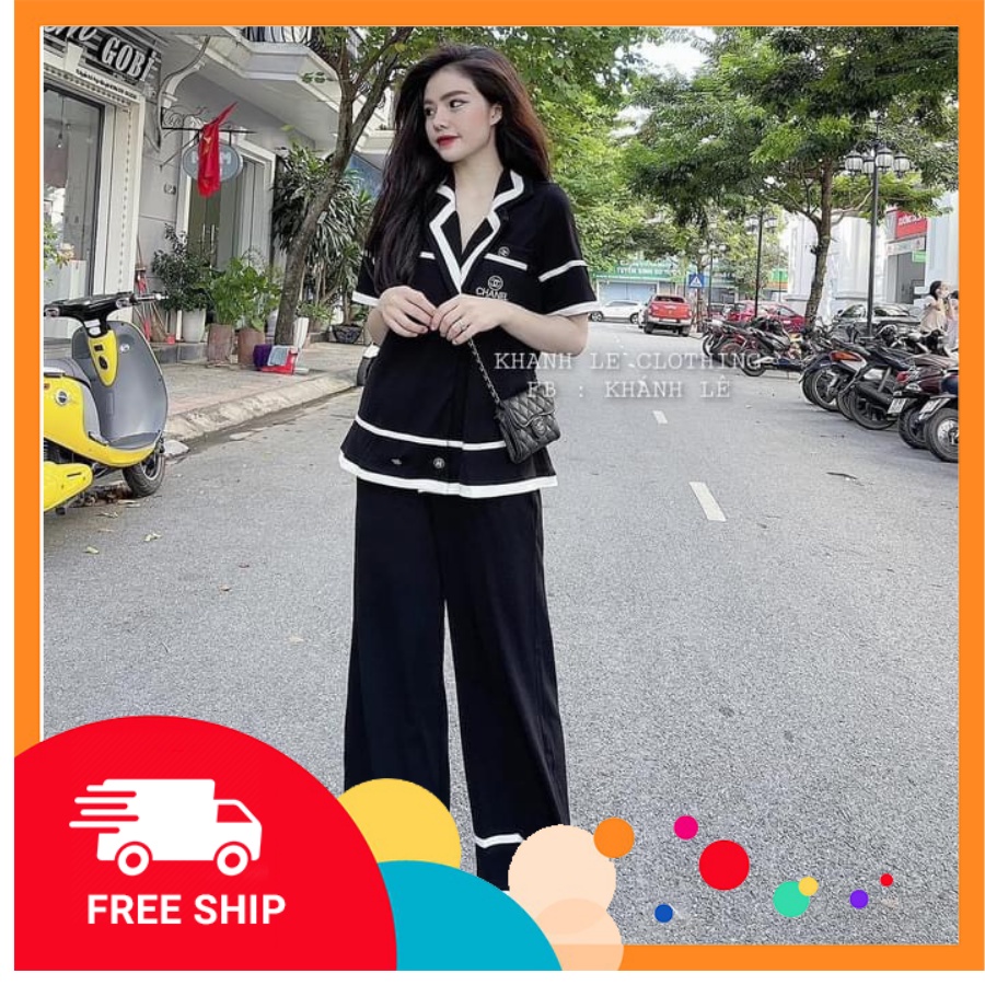 Set Bộ Áo Cổ Vest Quần Suông Dài - Sỉ Ngọc Tâm
