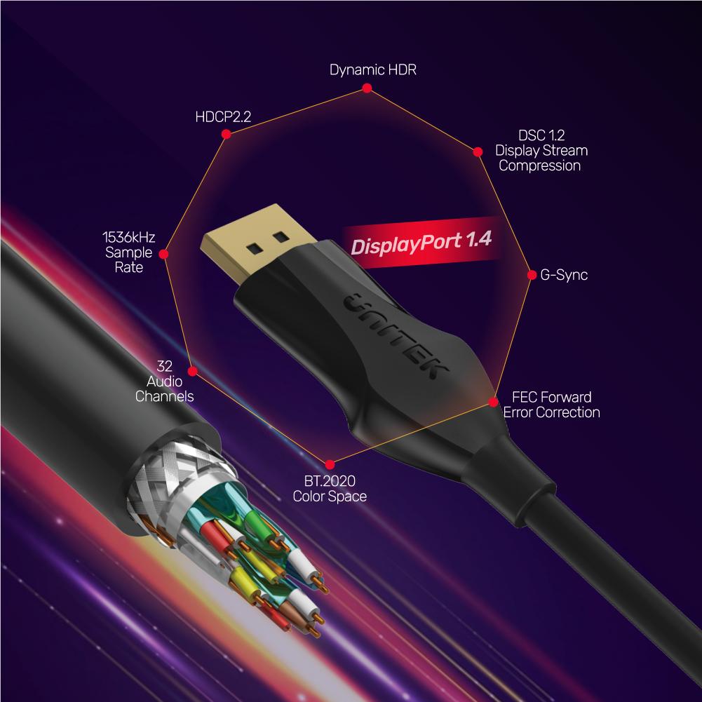 CÁP 2 ĐẦU DISPLAYPORT 1.4 UNITEK C1624BK 8K,HÀNG CHÍNH HÃNG