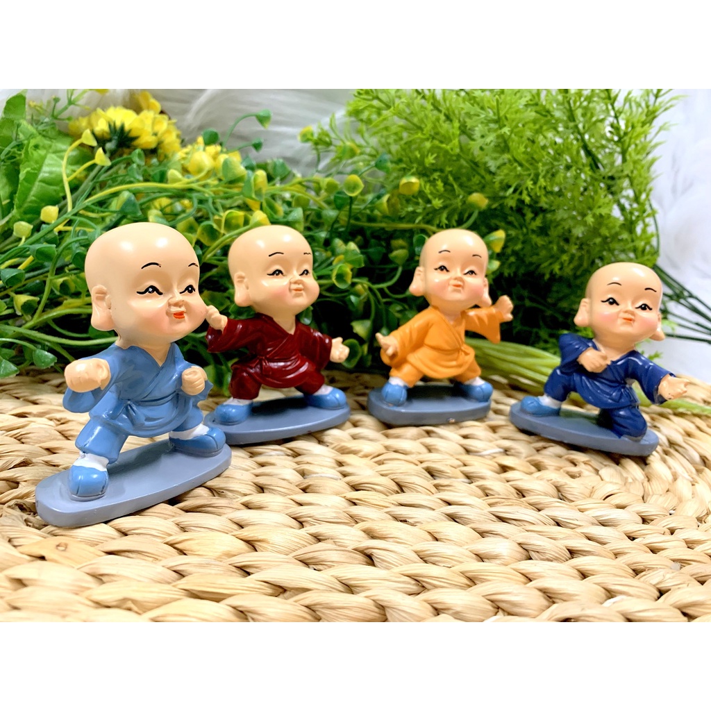 Bộ 4 tượng chú tiểu múa quyền tai to Tài Lộc Phúc Đức ( Hình Thật )