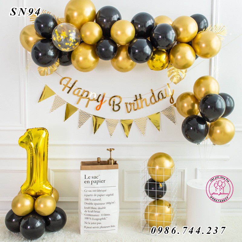 Set Bóng Trang Trí Sinh Nhật Với Dây Chữ Ánh Kim Happy Birthday