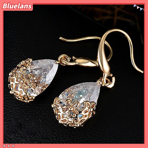 Cặp khuyên tai hợp kim hình giọt nước đính đá quý nhân tạo sang trọng quý phái dành cho nữ