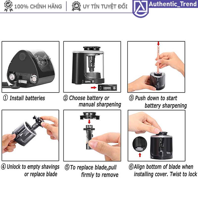 Chuốt bút chì tự động Tenwin + Tặng kèm lưỡi thay chạy bằng pin - Máy gọt viết chì điện không bụi tiện lợi