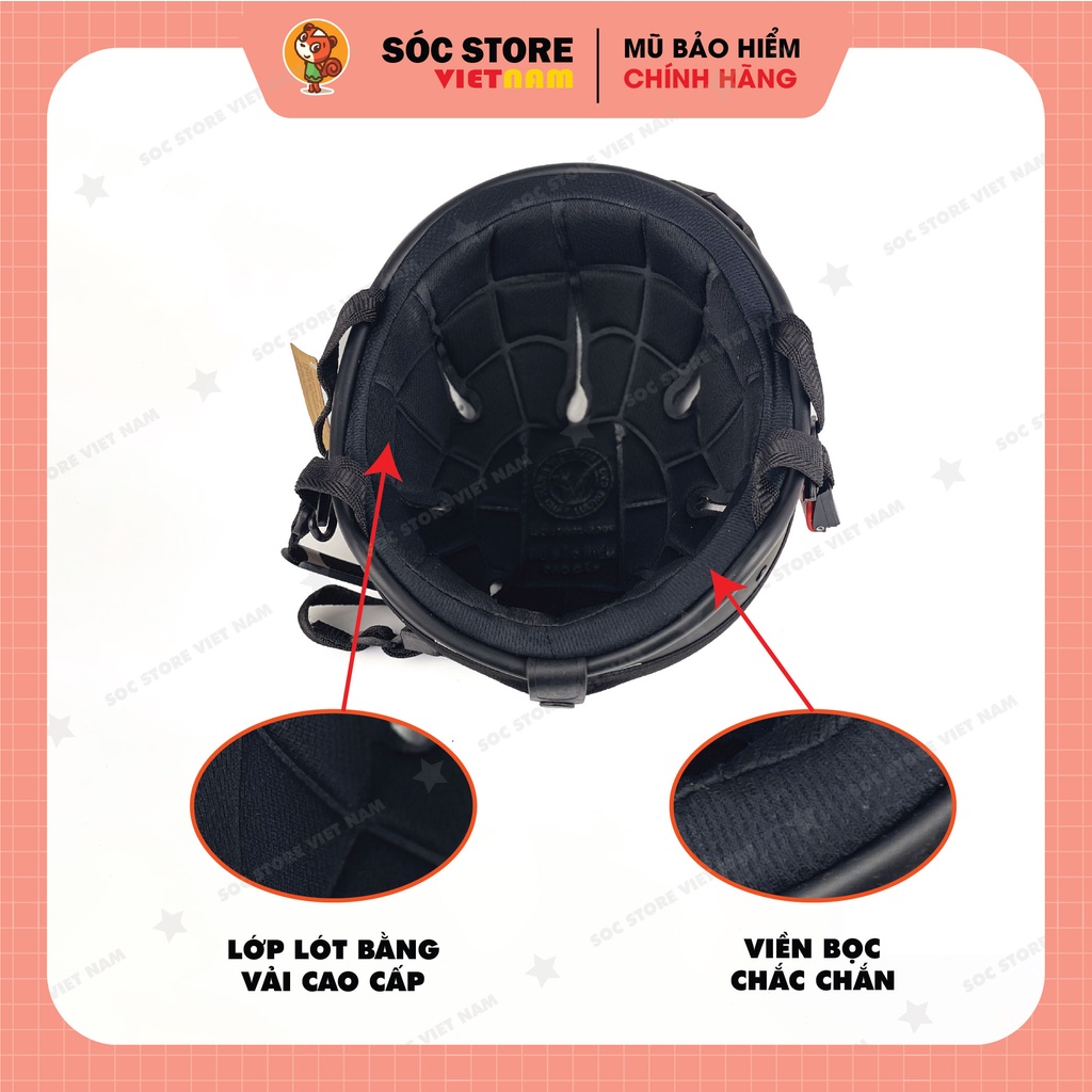 Mũ bảo hiểm nửa đầu 1/2 màu Xám xi măng Sóc Store kèm kính phi công, kính UV
