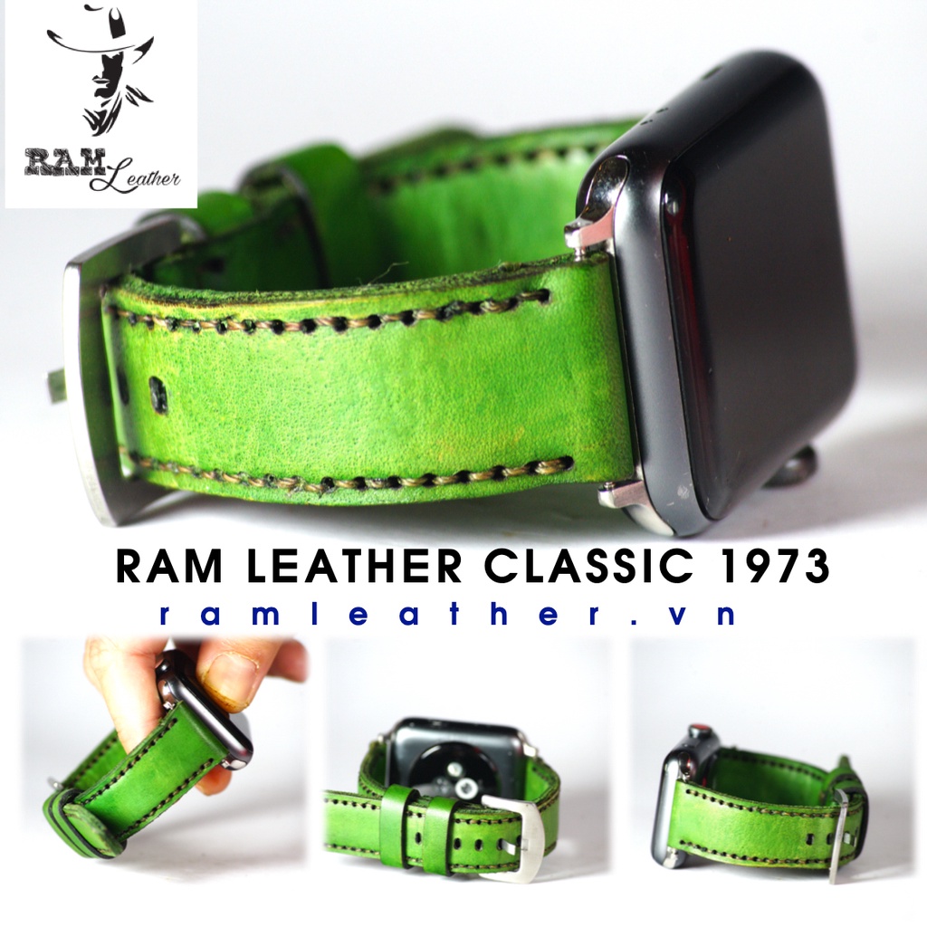 Dây đồng hồ RAM Leather vintage da bò Italia Vegtan vintage màu xanh lục