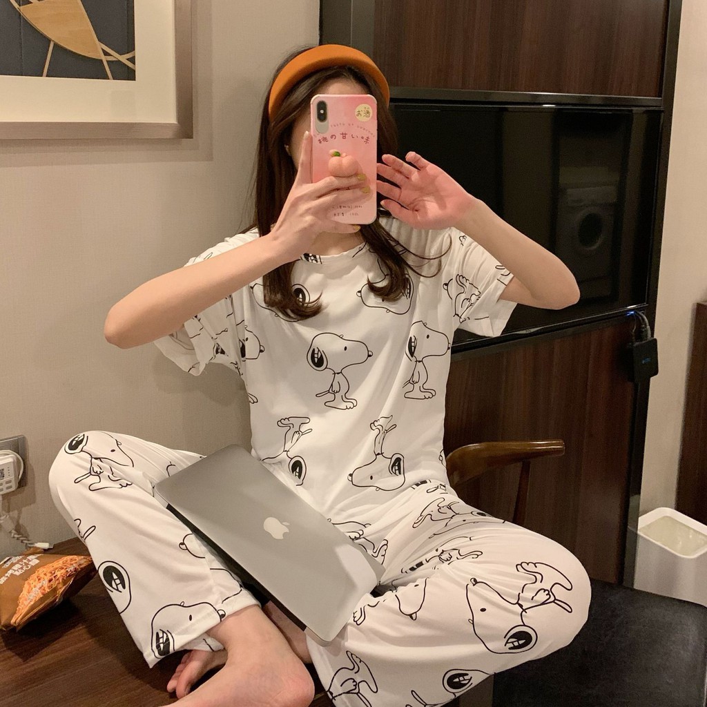 Bộ ngủ pijama tay ngắn quần dài chất thun cotton hoạt hình đáng yêu TN77 | BigBuy360 - bigbuy360.vn