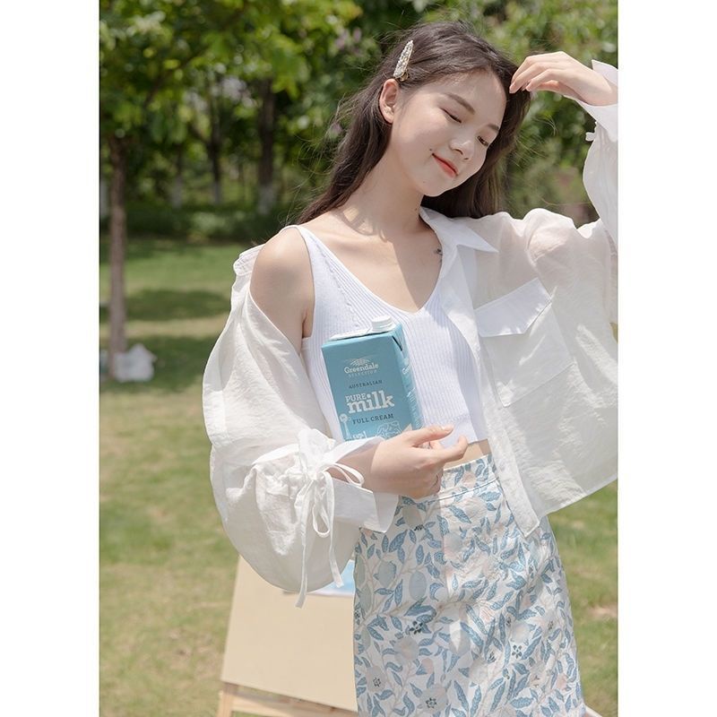 Jiashucheng Áo Cardigan Chiffon Mỏng Tay Dài Rút Dây Chống Nắng Thời Trang