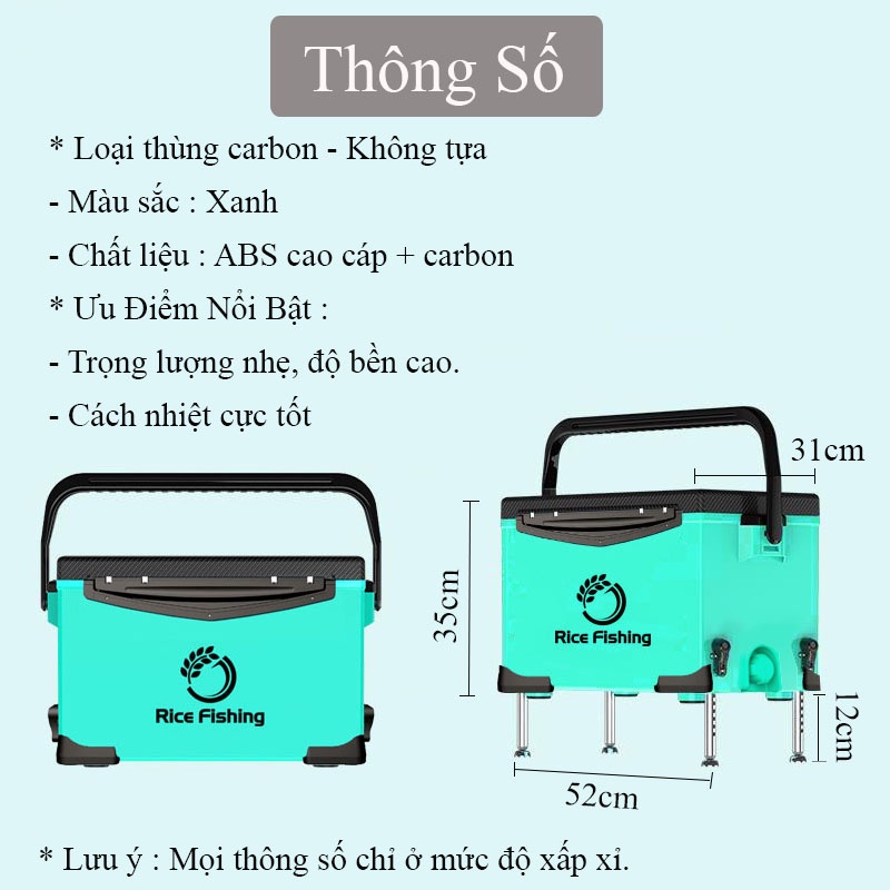 Thùng Câu Đài Rice Fishing Đa Năng Thể Tích 29L Nắp Thùng Carbon, trọng lượng nhẹ, giữ nhiệt tốt KK-42