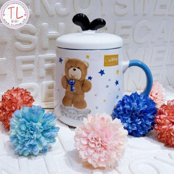 Cốc sứ - Ly sứ in hình gấu dễ thương - Ly sứ có nắp độc đáo - Cốc cà phê - Ly cà phê
