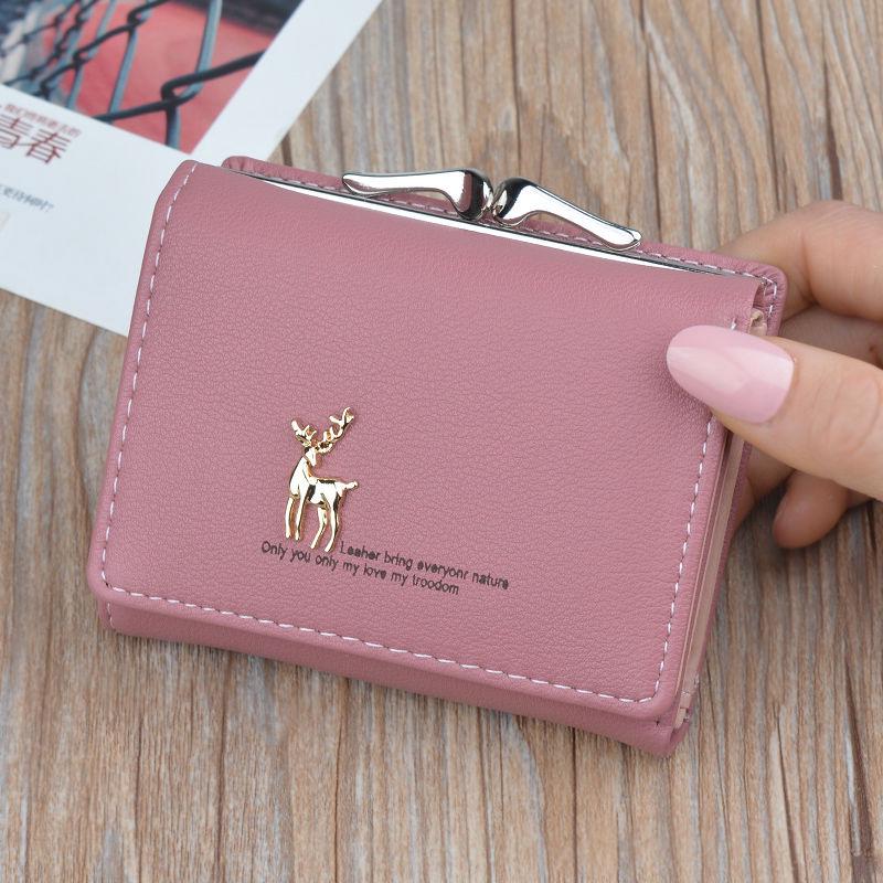 Women's Short Wallet Korean Fawn Coin Purse Cute Female Student Small Wallet Wallet