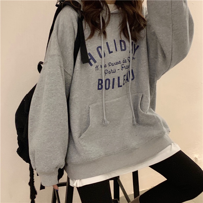 Áo hoodie nữ form rộng dây kéo HOLIDAY 2021, áo hoodie form rộng nữ màu xám, đen thời trang quảng châu chất đẹp | BigBuy360 - bigbuy360.vn