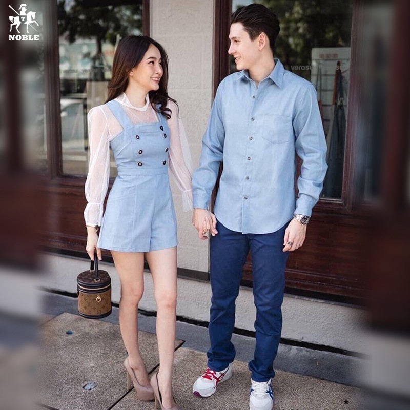[Freeship] Set đồ đôi áo sơ mi nam đầm nữ couple, trẻ trung thời trang Noble TN28 (kèm áo trong)