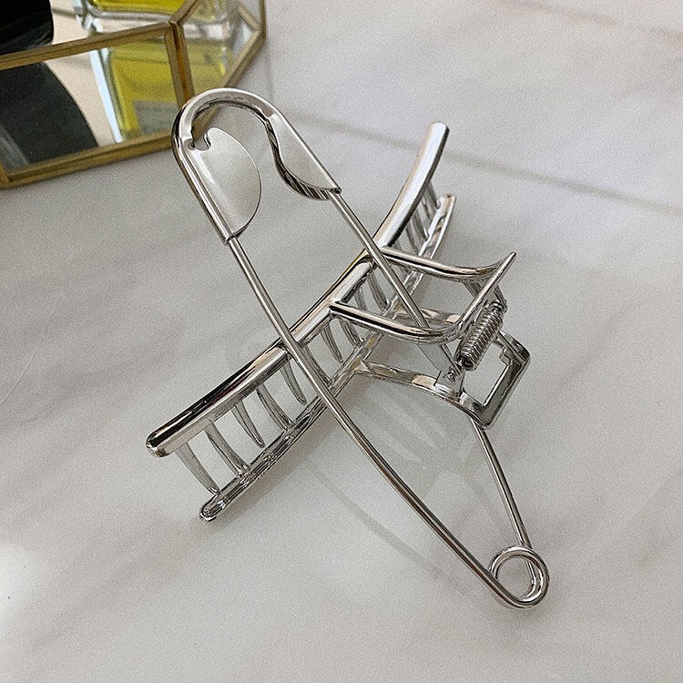 Kẹp Tóc Kim Loại Cỡ Lớn Màu Bạc Phong Cách Phương Tây Cá Tính Dành Cho Nữ