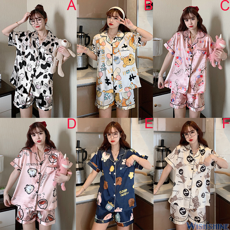 Bộ Đồ Ngủ Vải Phi Bóng Phong Cách Hàn Quốc Cho Nữ