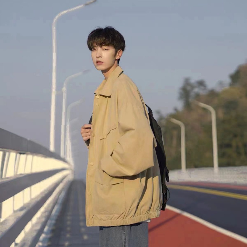 Áo Khoác Dáng Rộng Phối Túi Lớn Thời Trang Xuân Thu Cho Nam Và Nữ