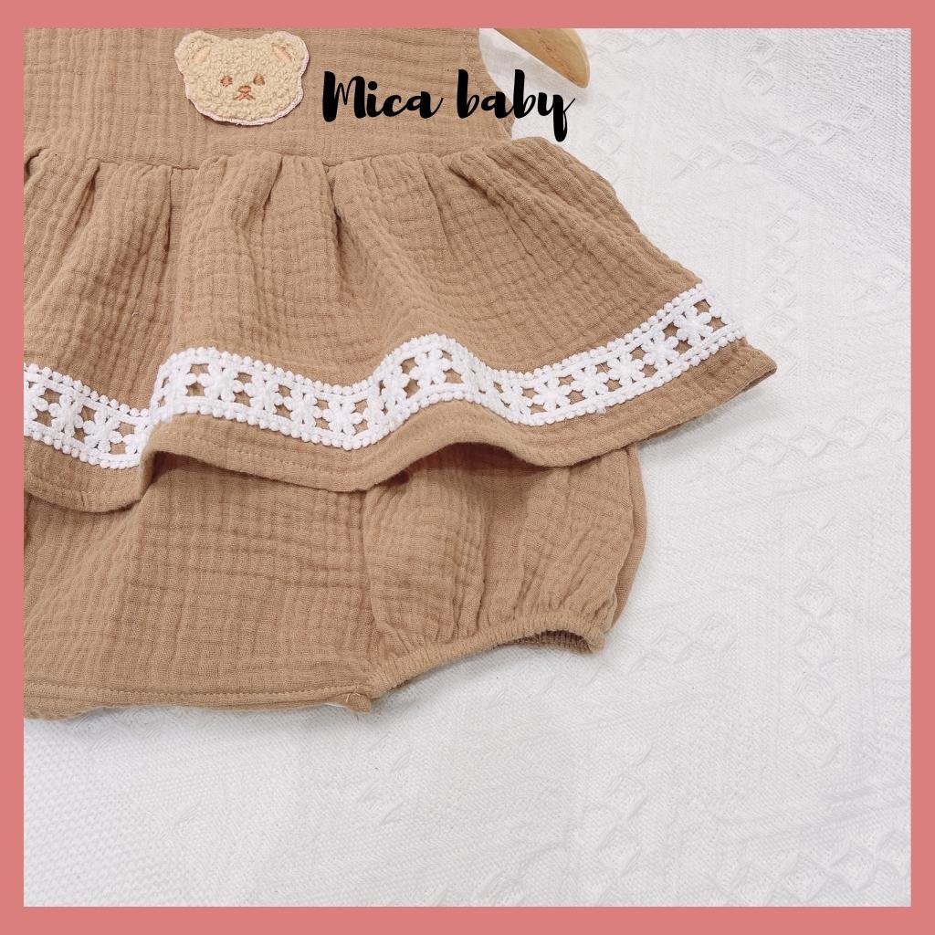 Bộ romper vải xô muslin đính gấu dễ thương cho bé Mica Baby QA26