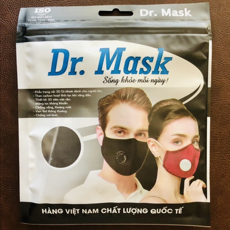 {CHÍNH HÃNG DR.MASK} Khẩu trang vải 3D người lớn có van thở duy nhất 1 màu đen giá siêu tốt