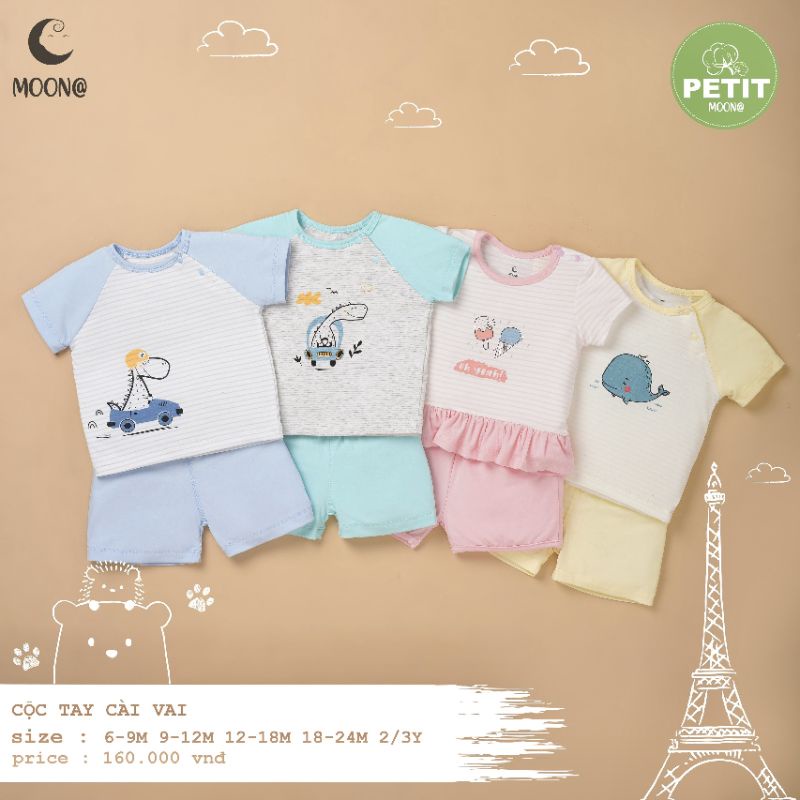 Moon -  Bộ cộc cài vai Moon vải petit mềm mát họa tiết xinh yêu cho bé 6m-3y