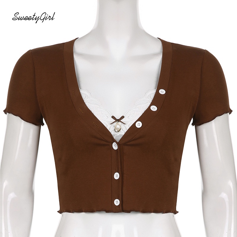 Áo Croptop Hai Mảnh Cổ Chữ V Tay Ngắn Màu Trơn Thời Trang Dành Cho Nữ 2022