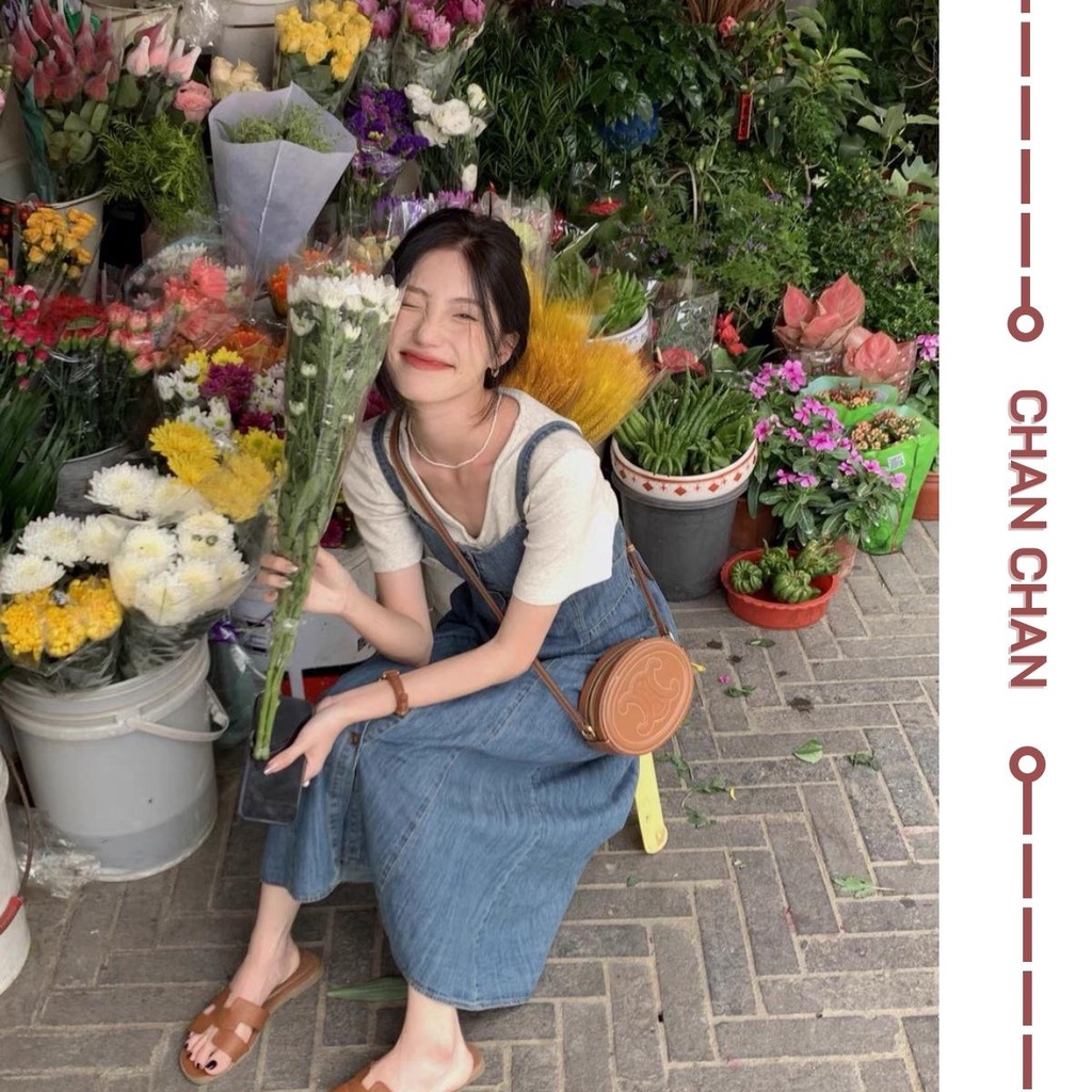 Váy Yếm JEAN Dáng Dài Chữ A Phong Cách Ulzzang, Váy Yếm Bò 2 Dây Demin