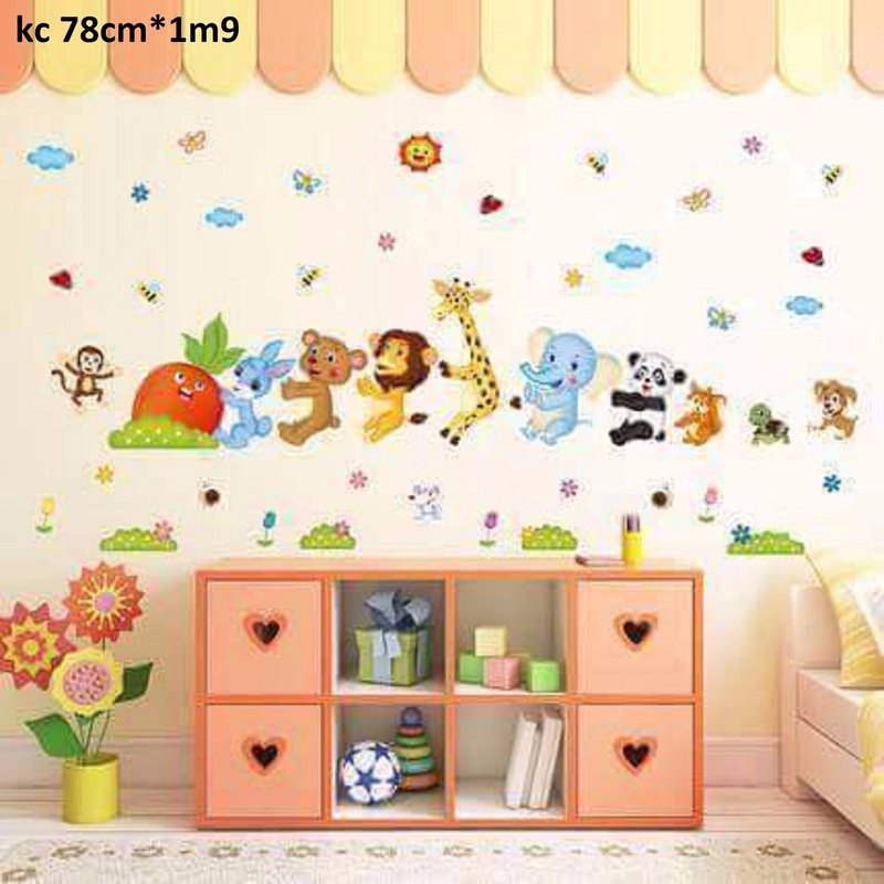 Decal dán tường Thú kéo ôm nhau( 1m8 *1m2)
