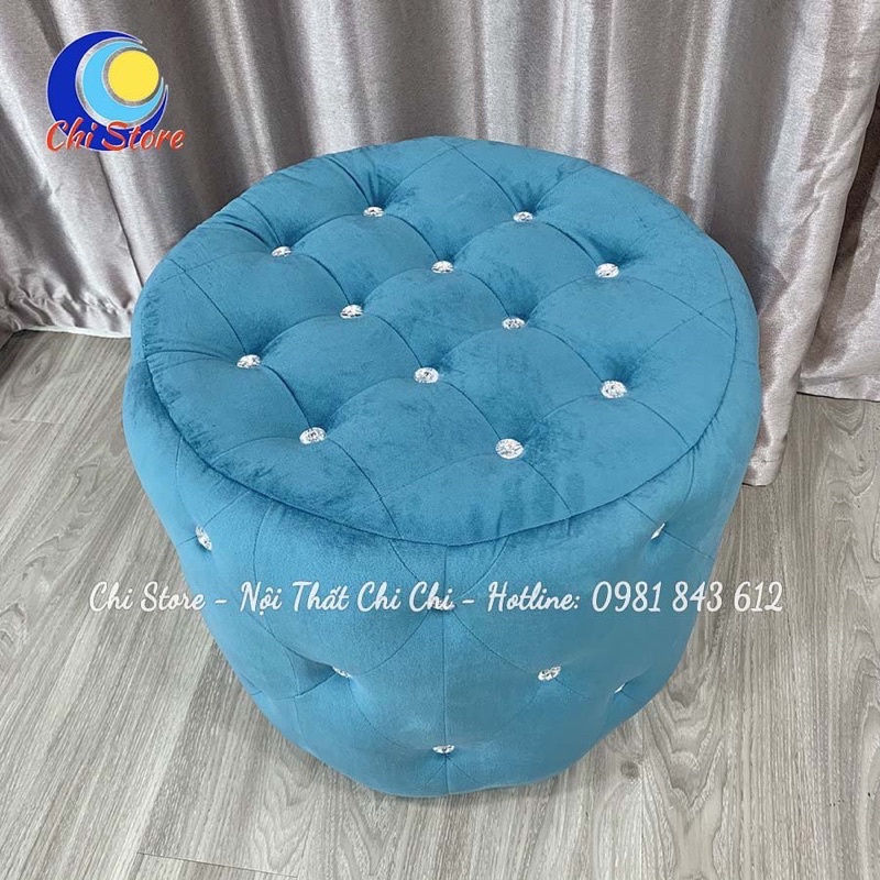 Đôn Tròn Ngồi Trang Điểm, Ghế Đôn Sofa Đường Kính 50cm Đính Đá Sang Chảnh