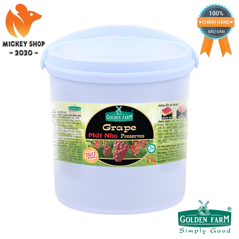 [ MUA NHIỀU ] MỨT GOLDEN FARM HỘP 5KG CÁC HƯƠNG: Dâu ,  Cam , Khúc Bồn Tử , Nho , Thơm , Dâu Tằm